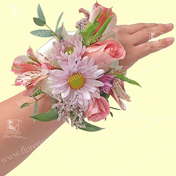 Corsage de Pulso Con Rosas y Margaritas
